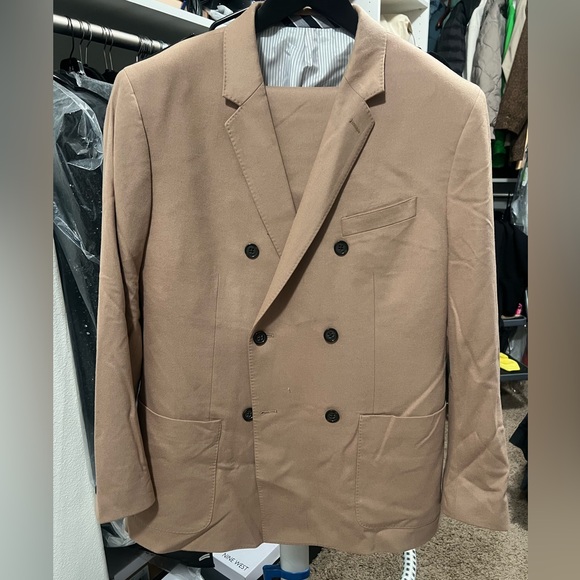 Banana Republic Tan Double-Breasted Suit